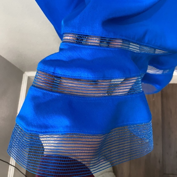 Tadashi Shoji Sleeveless Illusion Mesh Stripe Fit & Flare Jersey Dress Blue - Picture 6 of 12